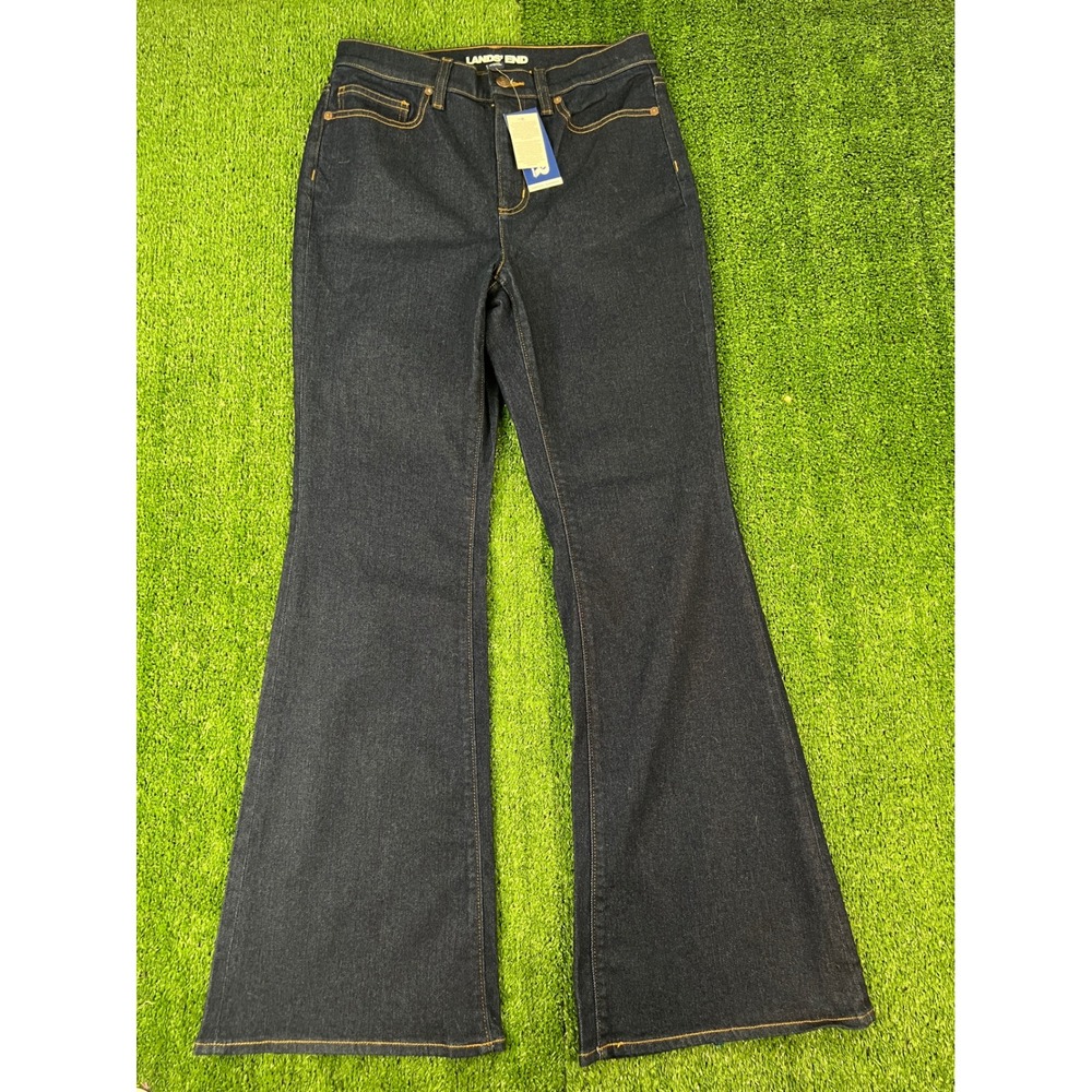 NWT Lands End Womens High Rise Flare Jeans Dark Indigo Blue Size 8 548602
